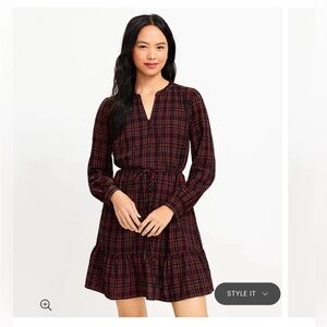 LOFT Shimmer Plaid Flounce Swing Dress